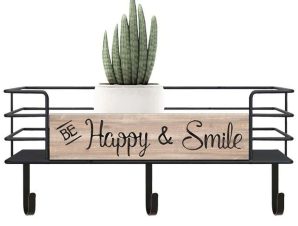Κρεμάστρα Τοίχου Με Ράφι Happy & Smile 125-222-348 40×12,5×17,1cm Natural-Black