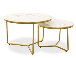 Τραπέζι Σαλονιού Paris (Σετ 2Τμχ) 029-000091 80×50/60x40cm White-Gold