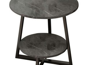 Τραπέζι Σαλονιού Rota 072-000061 Φ60x60cm Marble Effect Black