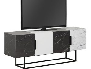 Έπιπλο Tηλεόρασης Tontini 214369 140×37,5x55cm Black Marble Effect – White