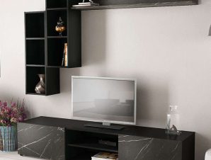 Σύνθεση Τηλεόρασης Enola Marble 0206450 180x38x170cm Black-Grey