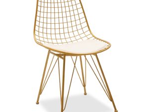 Καρέκλα Taj pakoworld μέταλλο χρυσό-μαξιλάρι PVC λευκό (Σετ 2 Τεμάχια) – PAKO WORLD – 058-000025